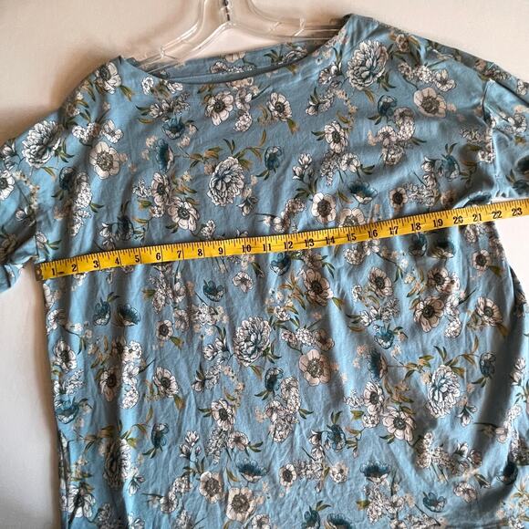 J. Jill Luxe Supima Boat-Neck Tee Womens Large Wedgewood Blue Floral Modal Top - Picture 5 of 7